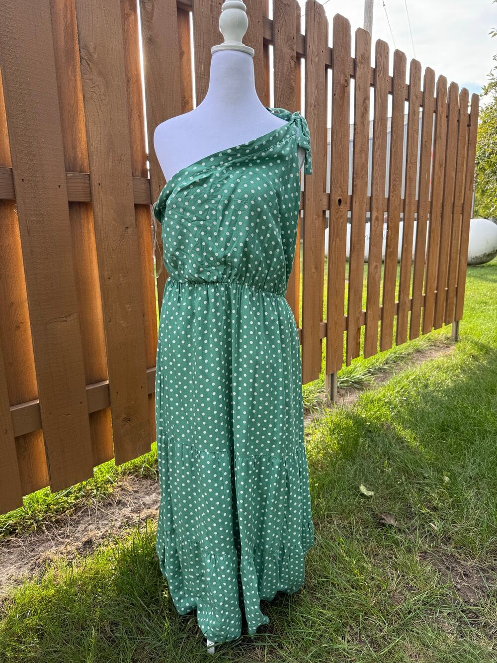 Ecowish Green White Pokla Dot Asymmetrical dress Size L